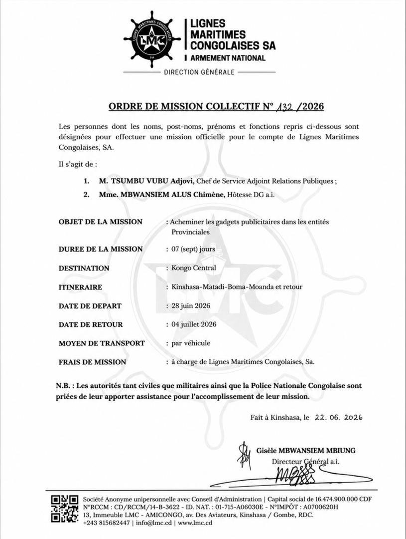 Société | RDC : LMC SA : des accusations de népotisme, favoritisme et clientélisme émergent autour de la gestion intérimaire de Mme Gisèle Mbwansiem Mbiung Mupa !