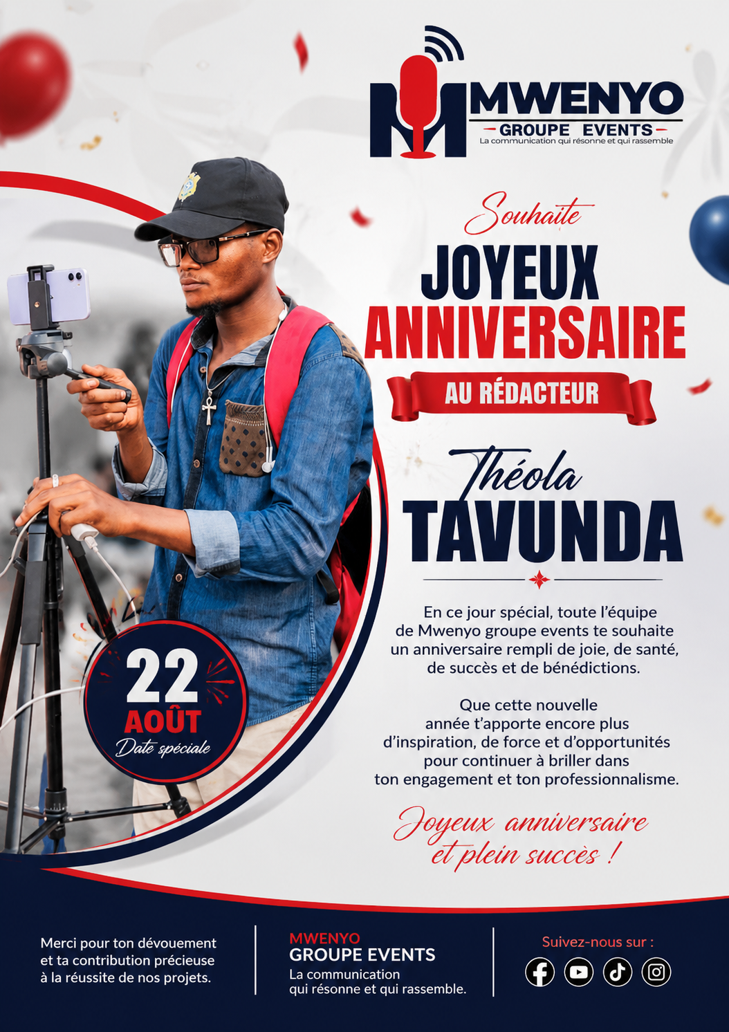 Le journaliste Théola Tavunda célébré en ce jour d’anniversaire !